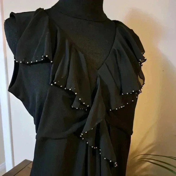 Travel by  Tribal Black Beaded Top Sleeveless Ruffle Women's Medium Embellished - Picture 7 of 12